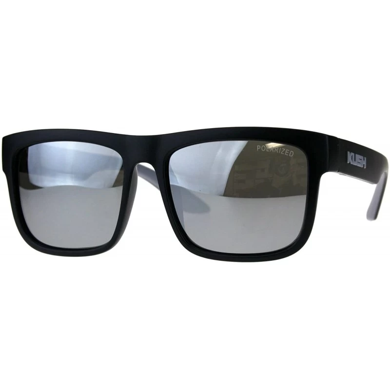 Rectangular Polarized Premium Kush Color Mirror Lens Horn Rim Sport Sunglasses - Black Grey Silver - C518DI4NAZX $13.93