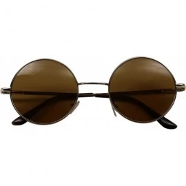 Oversized Retro John Lennon Style Sunglasses Round Colorful Tint Groovy Hippie Wire Shades - Brown - C9188I4ARMM $10.31