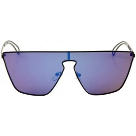 Shield One Piece Flat Top Shield Thin Frame Sunglasses (Blue) - C0197XOA2ZE $14.31
