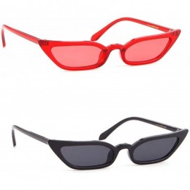 Rectangular Vintage Sunglasses Women Cat Eye Frame Colorful lens Glasses UV 400 Protection - (2 Packs)black/Red - C618DK26TLL...