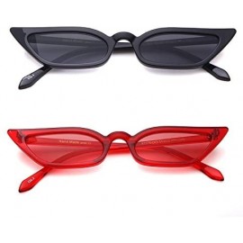 Rectangular Vintage Sunglasses Women Cat Eye Frame Colorful lens Glasses UV 400 Protection - (2 Packs)black/Red - C618DK26TLL...