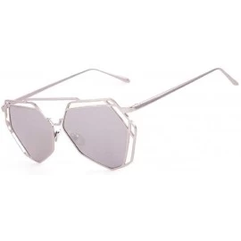 Cat Eye Twin-Beams Geometry Design Women Metal Frame Mirror Sunglasses Cat Eye Glasses Silver - CV18O3WTMCH $18.93