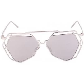 Cat Eye Twin-Beams Geometry Design Women Metal Frame Mirror Sunglasses Cat Eye Glasses Silver - CV18O3WTMCH $11.71