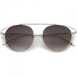 Cat Eye Oversize Open Metal Crossbar Round Tinted Flat Lens Cat Eye Glasses 55mm - Silver / Lavender - C0182M3ZLZR $21.61
