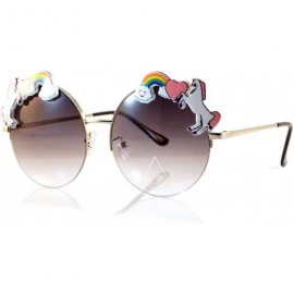 Rimless Rainbow Heart Unicorn Top Gradient Ocean Color Round Sunglasses A110 - (Silver) Black Gr - CW180RWT4O3 $25.15