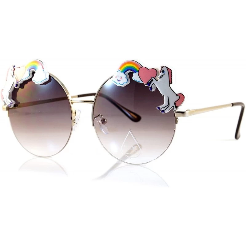Rimless Rainbow Heart Unicorn Top Gradient Ocean Color Round Sunglasses A110 - (Silver) Black Gr - CW180RWT4O3 $12.74