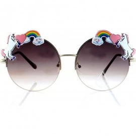Rimless Rainbow Heart Unicorn Top Gradient Ocean Color Round Sunglasses A110 - (Silver) Black Gr - CW180RWT4O3 $12.74