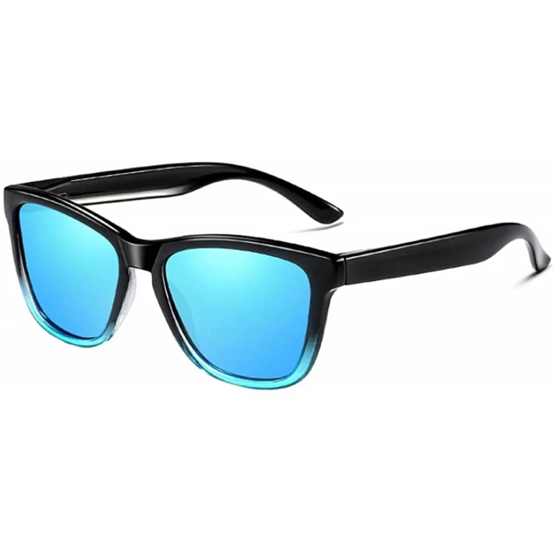 Rectangular Sunglasses Polarized Female Male Full Frame Retro Design - Black Bule - CI18NW5EMYC $8.33