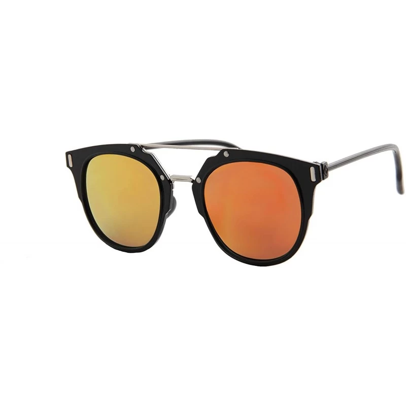 Oversized Stylish Sunglasses for Women Modern Double Wire Design Cat Eye Mirrored - Black Frame / Mirrored Orange Lens - CN18...