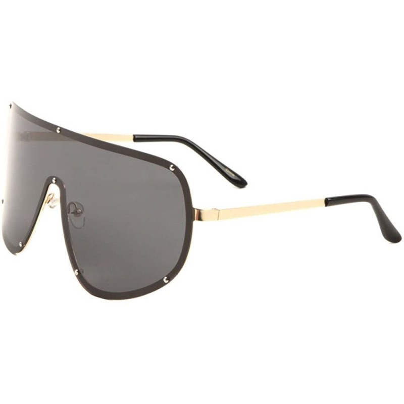 Shield Macho Man Oversized Shield Wrap Around Sunglasses - Gold Metallic Frame - CJ18093OSS5 $31.27