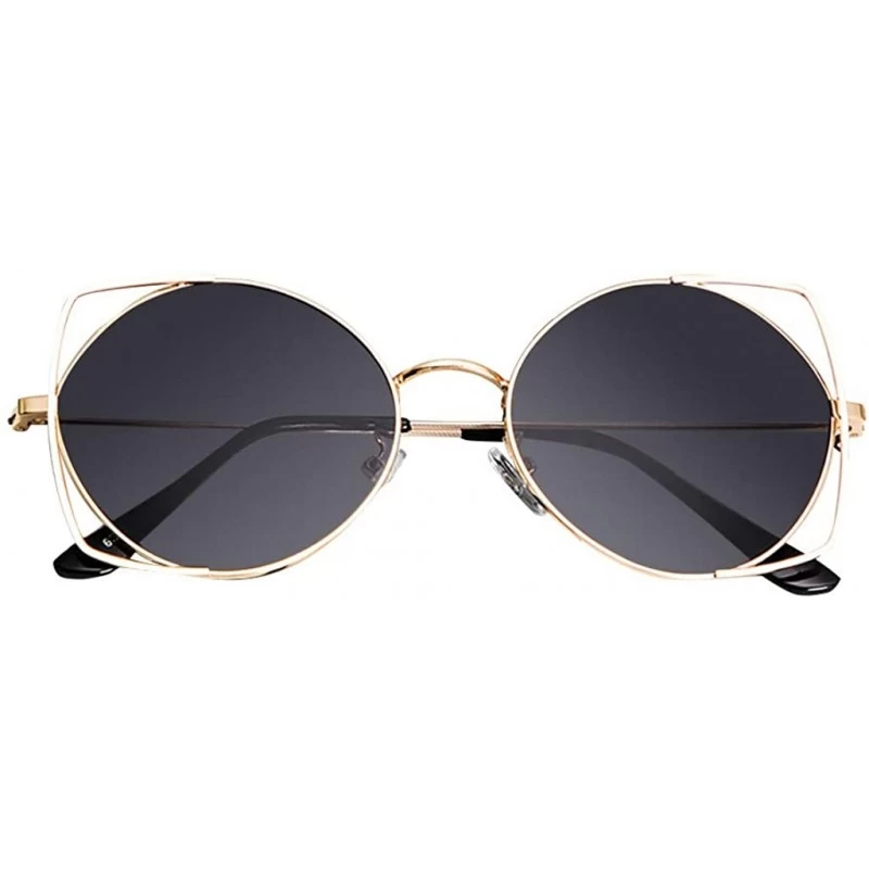 Round UV Protection Sunglasses for Women Men Full rim frame Oval Shaped Acrylic Lens Metal Frame Sunglass - Gray - CX1902X779...