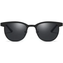 Oval Polarized Sunglasses Round Metal Frame Steampunk Sun Glasses for Men Women - Black Grey - C618NDDNLCT $19.97