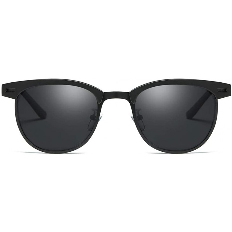 Oval Polarized Sunglasses Round Metal Frame Steampunk Sun Glasses for Men Women - Black Grey - C618NDDNLCT $11.93