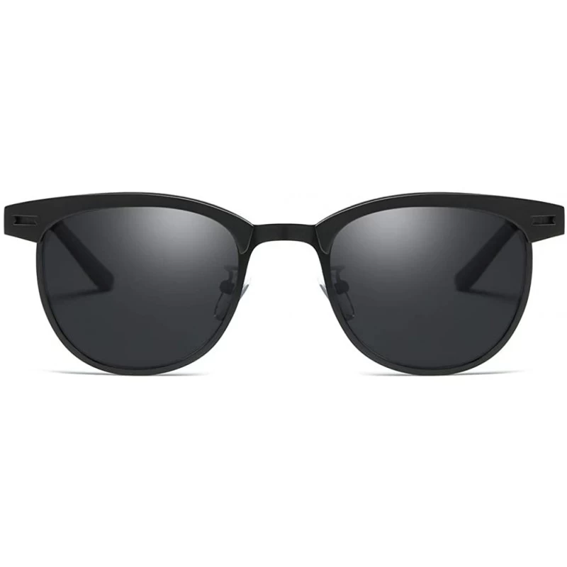 Oval Polarized Sunglasses Round Metal Frame Steampunk Sun Glasses for Men Women - Black Grey - C618NDDNLCT $11.93