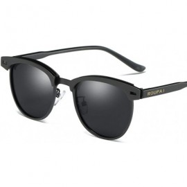 Oval Polarized Sunglasses Round Metal Frame Steampunk Sun Glasses for Men Women - Black Grey - C618NDDNLCT $11.93