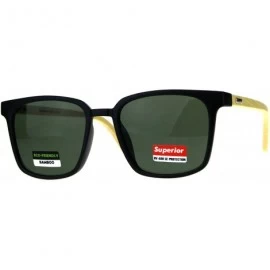 Square Real Bamboo Wood Temple Sunglasses Unisex Square Fashion Shades UV 400 - Matte Black (Green) - CN18G3S6TU5 $10.07
