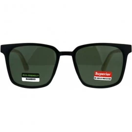 Square Real Bamboo Wood Temple Sunglasses Unisex Square Fashion Shades UV 400 - Matte Black (Green) - CN18G3S6TU5 $24.51