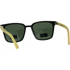 Square Real Bamboo Wood Temple Sunglasses Unisex Square Fashion Shades UV 400 - Matte Black (Green) - CN18G3S6TU5 $24.51
