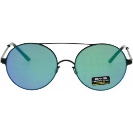 Round Color Mirrored Lens Round Double Bridge Metal Rim Retro Sunglasses - Black Blue - CY18E63UQ79 $21.50