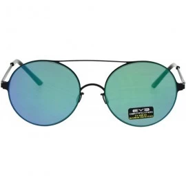 Round Color Mirrored Lens Round Double Bridge Metal Rim Retro Sunglasses - Black Blue - CY18E63UQ79 $9.82