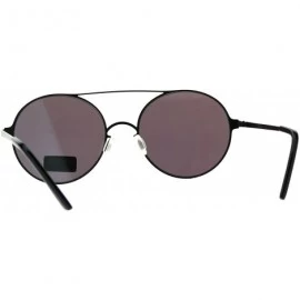 Round Color Mirrored Lens Round Double Bridge Metal Rim Retro Sunglasses - Black Blue - CY18E63UQ79 $9.82