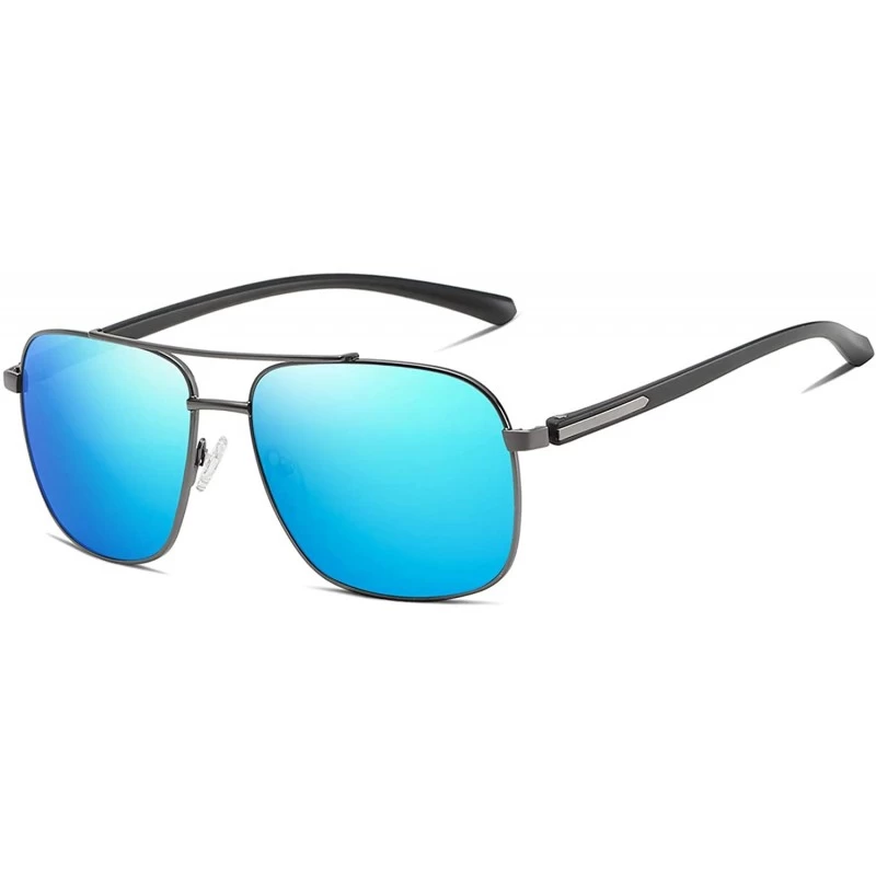 Square Polarized Sunglasses for Mens UV Protection Square Frame for Driving - Grey Blue - C018Y3M9987 $14.97