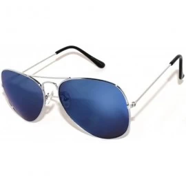 Aviator Aviator Sunglasses Vintage Silver Metal Frame Blue Mirror Lenses (One Pair) - CS11M7I46Y1 $17.27