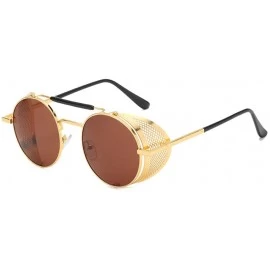 Rimless Sunglasses Retro Round Hippie Eyewear Vintage Metal Men Women Steampunk Glasses Color Mirrored Lens - Brown Gold - CP...
