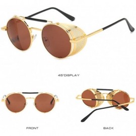 Rimless Sunglasses Retro Round Hippie Eyewear Vintage Metal Men Women Steampunk Glasses Color Mirrored Lens - Brown Gold - CP...