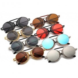 Rimless Sunglasses Retro Round Hippie Eyewear Vintage Metal Men Women Steampunk Glasses Color Mirrored Lens - Brown Gold - CP...