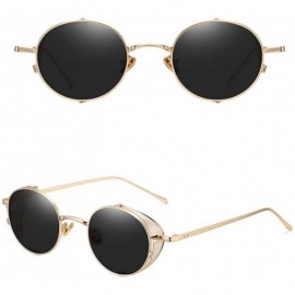 Round Steampunk Sunglasses Side Shields Metal Women Vintage Round Sun Glasses for Male Hollow - Gold With Black - CI1974NZTE5...