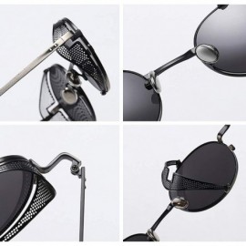 Round Steampunk Sunglasses Side Shields Metal Women Vintage Round Sun Glasses for Male Hollow - Gold With Black - CI1974NZTE5...