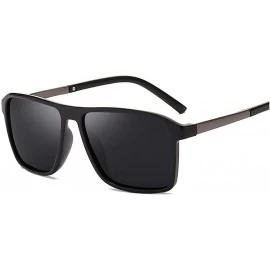 Rectangular Polarized Black Sunglasses Men Driving Retro Sun Glasses UV400 Summer - Black1 - CE18RN8R9EK $44.44