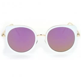 Round Flat Color Mirrored Round Cat Eye Womens Retro Sunglasses - White Purple - CM12NUO4UJ9 $10.20