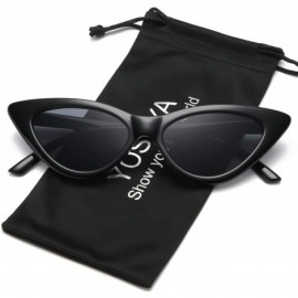 Oval Retro Vintage Narrow Cat Eye Sunglasses for Women Clout Goggles Plastic Frame - Black Grey + White Dots - CT192709QOQ $1...
