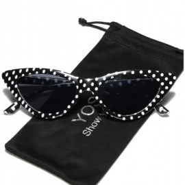 Oval Retro Vintage Narrow Cat Eye Sunglasses for Women Clout Goggles Plastic Frame - Black Grey + White Dots - CT192709QOQ $1...