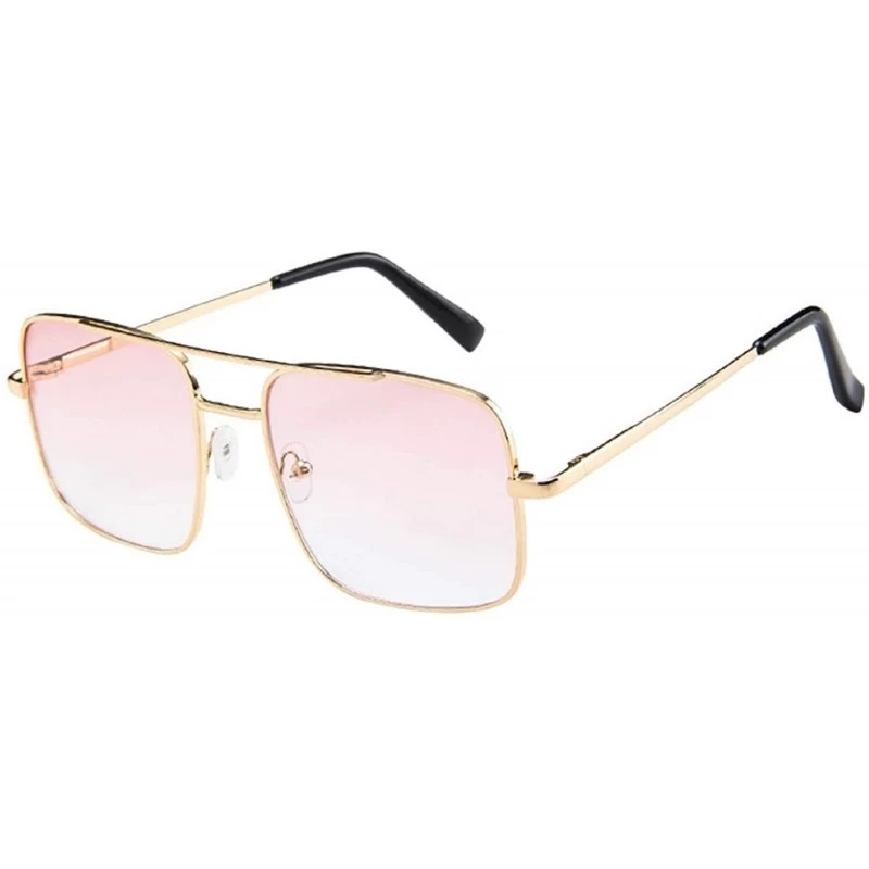Oversized Military Style Classic Oversized Sunglasses Square Metal Frame 100% UV protection - Light Pink - CN18U88A6EK $8.92