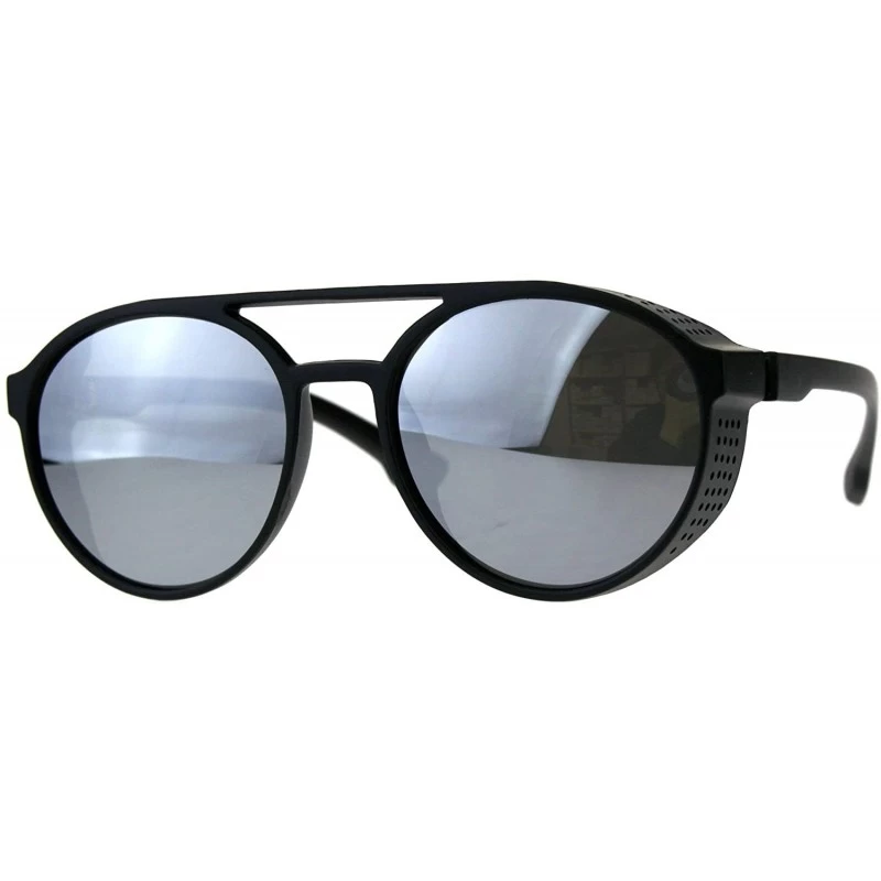 Aviator Side Cover Fashion Sunglasses Flat Top Round Vintage Aviators Mirror Lens - Black (Silver Mirror) - CS18DXL8Q4W $11.35