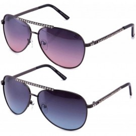 Aviator Women Aviator Rhinestone Bling Bling Stylish Sunglasses - 2 Pack Gunmetal - C8184WZTSEI $13.86