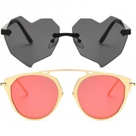 Oval Ladies Metal Cat Eye Heart Round Integral Sunglasses Elegant De Luxe Stylish - Fan_2p_25mix - C317YEHDN8U $15.09