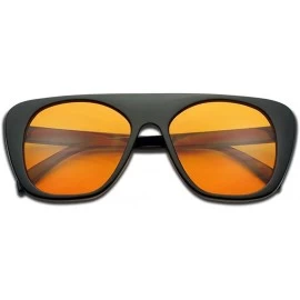 Shield Bold Flat Top Square Aviator Shield Sunglasses Oversized Boyfriend Flat Lens Shades - Black Frame - Orange - CG18G57KO...