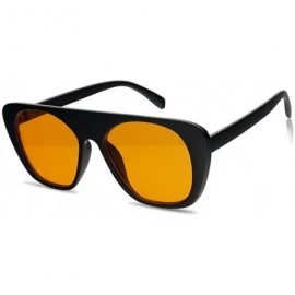 Shield Bold Flat Top Square Aviator Shield Sunglasses Oversized Boyfriend Flat Lens Shades - Black Frame - Orange - CG18G57KO...