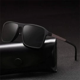 Rectangular Polarized Black Sunglasses Men Driving Retro Sun Glasses UV400 Summer - Black1 - CE18RN8R9EK $44.44