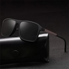 Rectangular Polarized Black Sunglasses Men Driving Retro Sun Glasses UV400 Summer - Black1 - CE18RN8R9EK $20.46