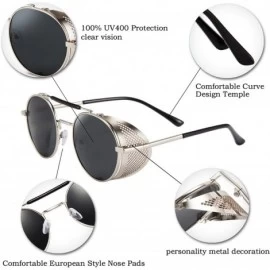 Round Steam Punk Sunglasses for Men Women Side Shield Round Steampunk Vintage Glasses Shades B2518 - 06 Silver Grey - C818A40...