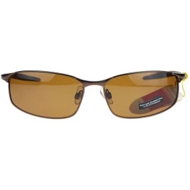 Rectangular Polarized Mens Minimal Metal Frame Narrow Rectangular Sport Sunglasses - Brown - CE11YAXKWVB $21.84