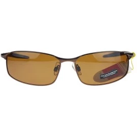 Rectangular Polarized Mens Minimal Metal Frame Narrow Rectangular Sport Sunglasses - Brown - CE11YAXKWVB $10.62