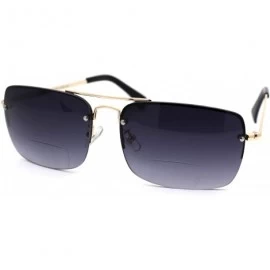 Rectangular Mens Mod Rimless Gradient Lens Bi-focal Powered Reading Sunglasses - Gold Smoke - CM18X7YAOWD $26.02