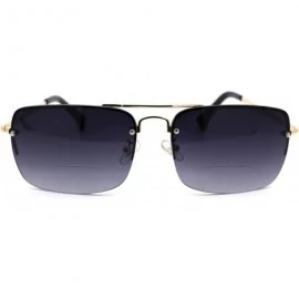 Rectangular Mens Mod Rimless Gradient Lens Bi-focal Powered Reading Sunglasses - Gold Smoke - CM18X7YAOWD $15.82