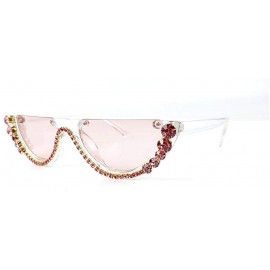 Round Fashion Round Half Frame UV protection Unisex Luxury Diamond Party Sunglasses - Pink - CL18UDA2SYK $32.38